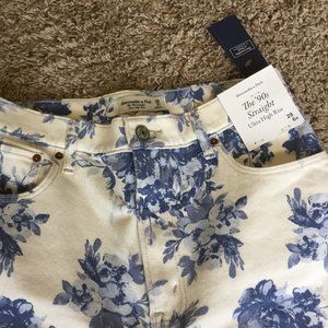 Abercrombie & Fitch 90's Ultra High Rise Straight Leg Jeans Floral Print 28 6 R